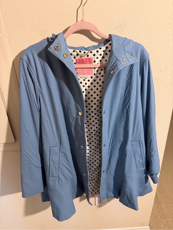 kate spade Jackets & Blazers - Kate Spade New York Blue Hooded Rain Jacket Polka Dot Lining XS